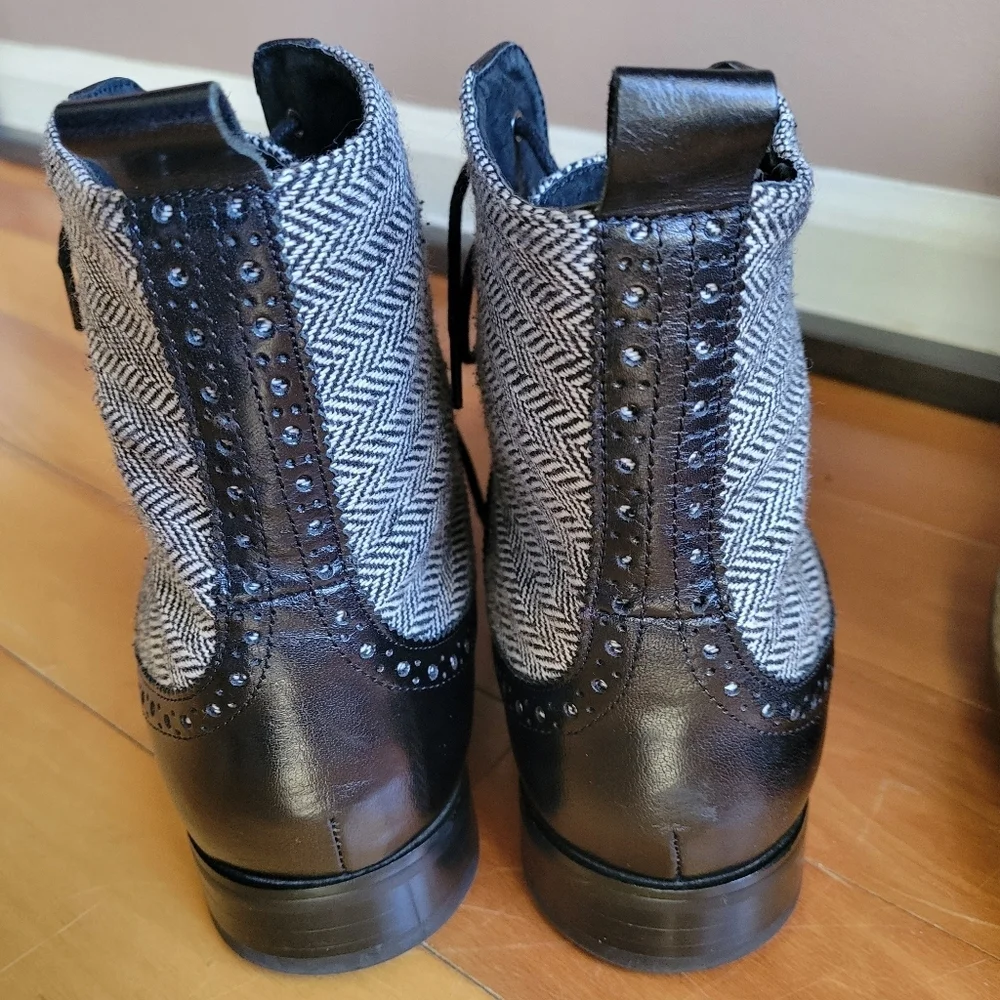 Giovanni Mens Gray Black Herringbone Lace Up Tweed Ankle Oxford Boots Size 8.5